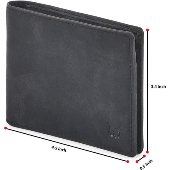 Genuine Leather Mens Bi fold Wallet RFID Blocking Slim Pocket Thin ID BLACK NEW - Picture 4 of 6